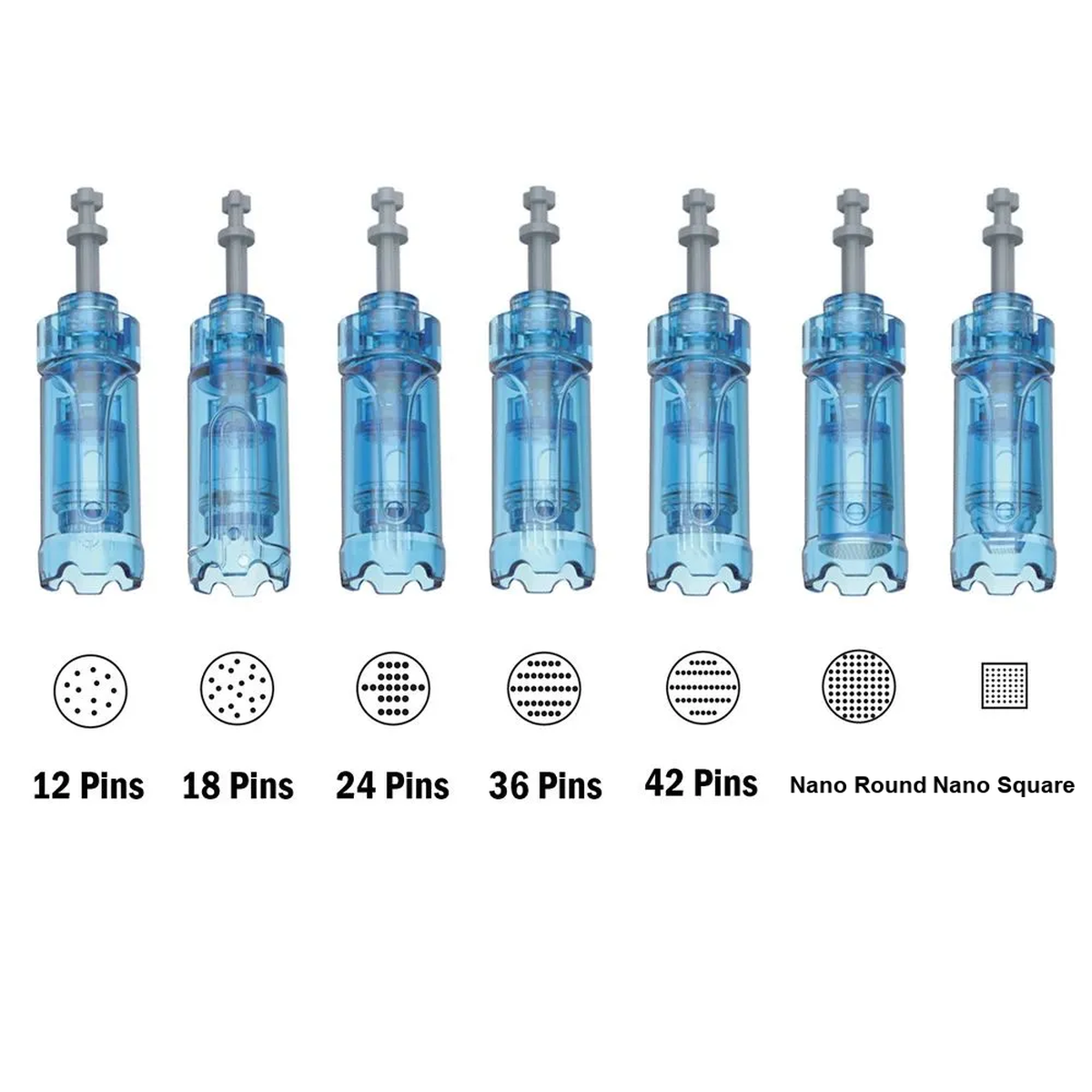 سبعة أنواع من خراطيش Dr. Pen A11 و M8s و A9 و A8S مع مخططات الإبر ورؤوس Nano
