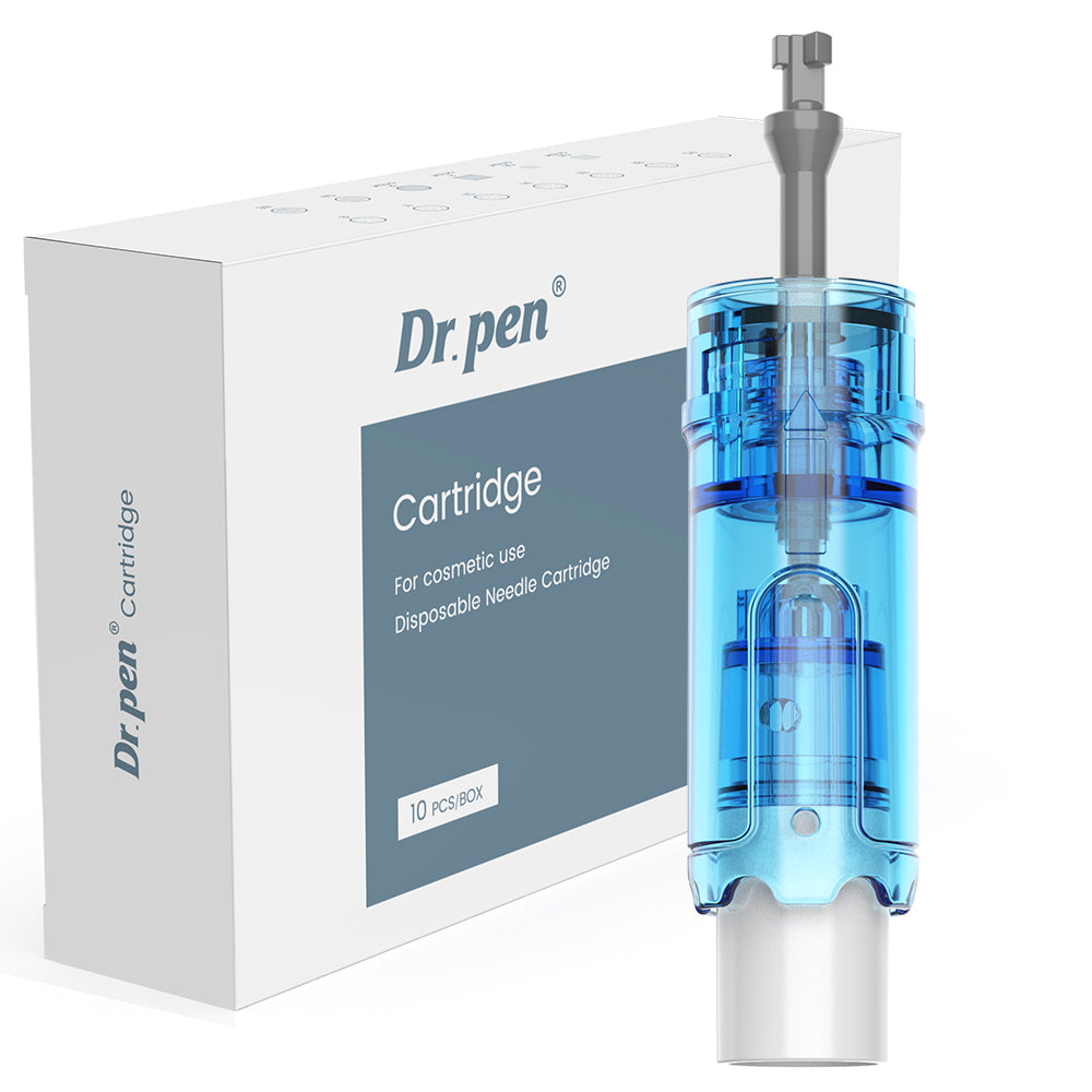 خرطوشة بديلة لجهازي Dr. Pen M9 و M8 Max بجوار علبة مكتوب عليها 10 قطع