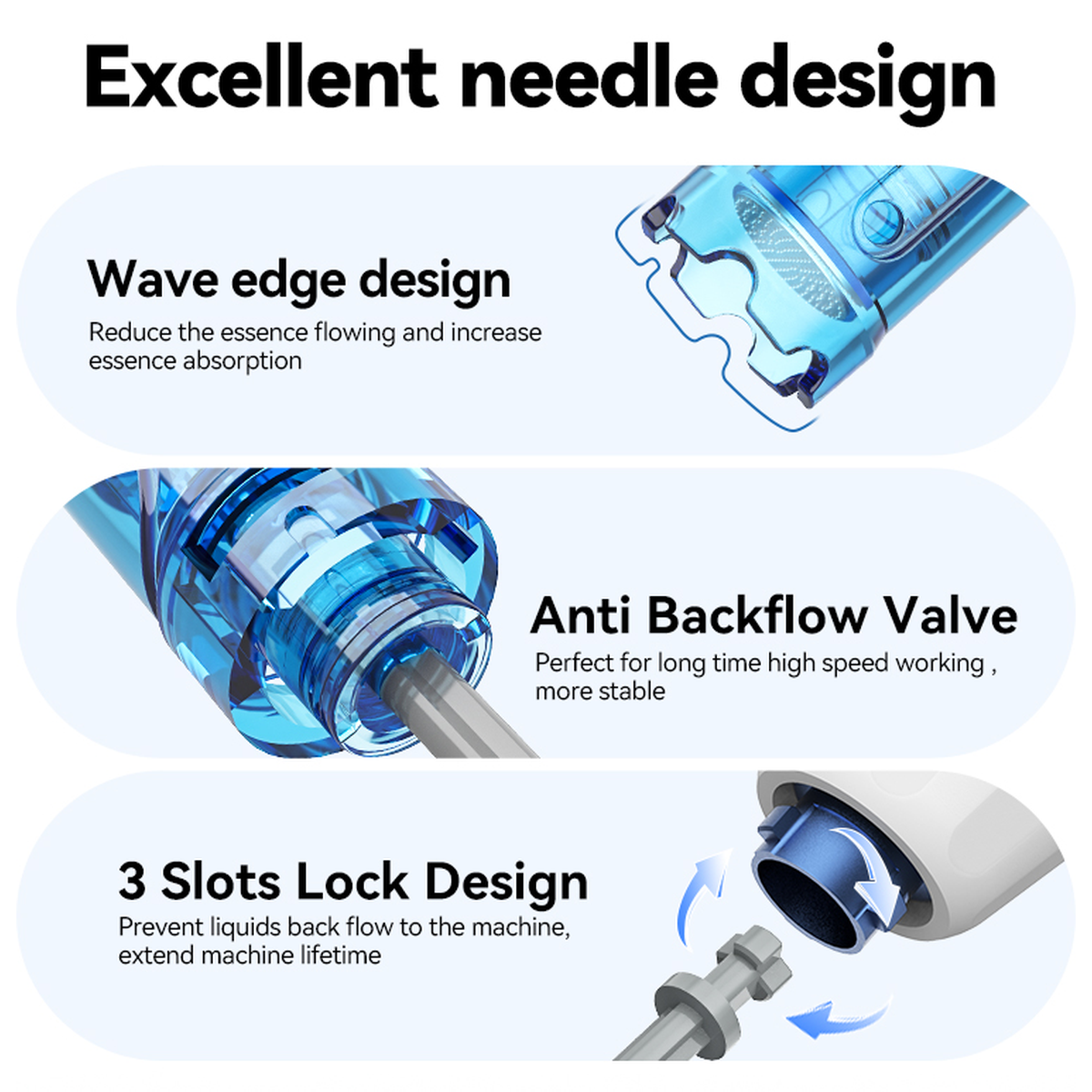 رسم لخرطوشة ⁦Dr. Pen A11⁩ يوضح الغشاء ووصلة القفل ذات الفتحات الثلاث